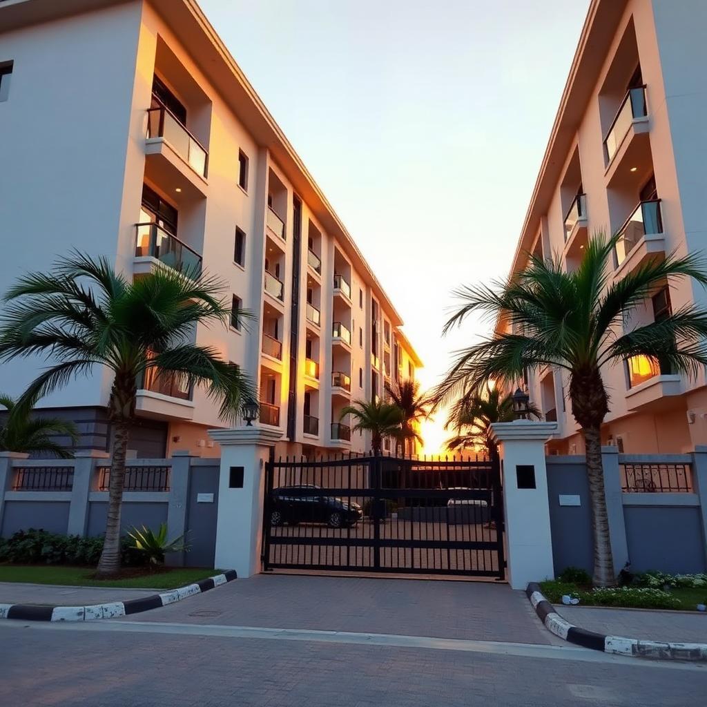 Gated luxury apartment exterior